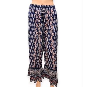 Angie Navy and Pink Boho Wide Leg Pants. Size S